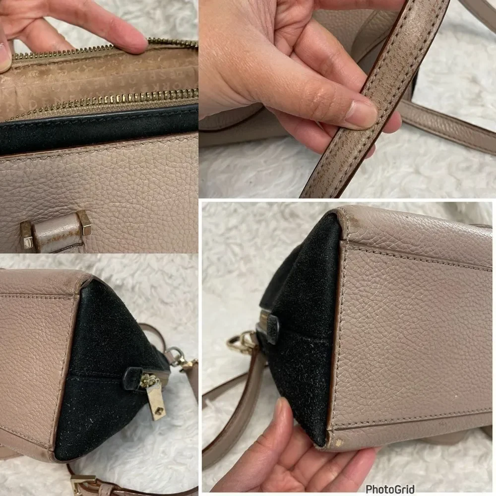 KATE SPADE Dome Brown Black Colorblock Zip‎  Suede Leather Hand/ Crossbody Bag